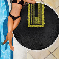 Philippines Polynesian Jasmine Pattern Beach Blanket With Barong Tagalog Black Style