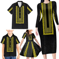 Philippines Polynesian Jasmine Pattern Family Matching Long Sleeve Bodycon Dress and Hawaiian Shirt With Barong Tagalog Black Style LT03 - Polynesian Pride