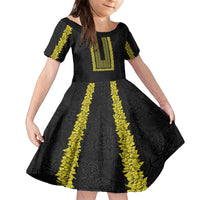 Philippines Polynesian Jasmine Pattern Family Matching Off The Shoulder Long Sleeve Dress and Hawaiian Shirt With Barong Tagalog Black Style LT03 Daughter's Dress Black - Polynesian Pride
