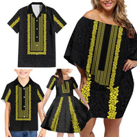 Philippines Polynesian Jasmine Pattern Family Matching Off Shoulder Short Dress and Hawaiian Shirt With Barong Tagalog Black Style LT03 - Polynesian Pride