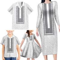Philippines Polynesian Jasmine Pattern Family Matching Long Sleeve Bodycon Dress and Hawaiian Shirt With Barong Tagalog White Style LT03 - Polynesian Pride