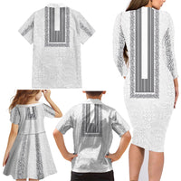Philippines Polynesian Jasmine Pattern Family Matching Long Sleeve Bodycon Dress and Hawaiian Shirt With Barong Tagalog White Style LT03 - Polynesian Pride