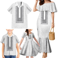 Philippines Polynesian Jasmine Pattern Family Matching Mermaid Dress and Hawaiian Shirt With Barong Tagalog White Style LT03 - Polynesian Pride