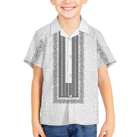 Philippines Polynesian Jasmine Pattern Family Matching Off The Shoulder Long Sleeve Dress and Hawaiian Shirt With Barong Tagalog White Style LT03 Son's Shirt White - Polynesian Pride