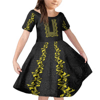 Philippines Polynesian Floral Pattern Family Matching Mermaid Dress and Hawaiian Shirt With Barong Tagalog Black Style LT03 Daughter's Dress Black - Polynesian Pride