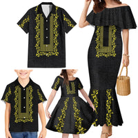 Philippines Polynesian Floral Pattern Family Matching Mermaid Dress and Hawaiian Shirt With Barong Tagalog Black Style LT03 - Polynesian Pride