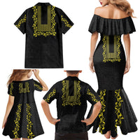 Philippines Polynesian Floral Pattern Family Matching Mermaid Dress and Hawaiian Shirt With Barong Tagalog Black Style LT03 - Polynesian Pride