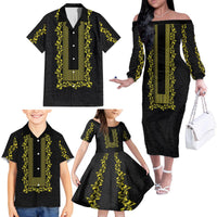 Philippines Polynesian Floral Pattern Family Matching Off The Shoulder Long Sleeve Dress and Hawaiian Shirt With Barong Tagalog Black Style LT03 - Polynesian Pride