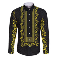 Philippines Polynesian Floral Pattern Family Matching Off The Shoulder Long Sleeve Dress and Hawaiian Shirt With Barong Tagalog Black Style LT03 Dad's Shirt - Long Sleeve Black - Polynesian Pride