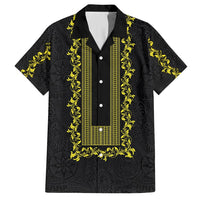 Philippines Polynesian Floral Pattern Family Matching Off Shoulder Maxi Dress and Hawaiian Shirt With Barong Tagalog Black Style LT03 Dad's Shirt - Short Sleeve Black - Polynesian Pride