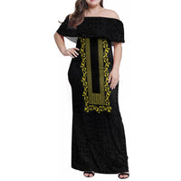 Philippines Polynesian Floral Pattern Family Matching Off Shoulder Maxi Dress and Hawaiian Shirt With Barong Tagalog Black Style LT03 Mom's Dress Black - Polynesian Pride