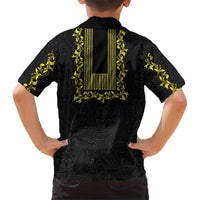 Philippines Polynesian Floral Pattern Family Matching Short Sleeve Bodycon Dress and Hawaiian Shirt With Barong Tagalog Black Style LT03 - Polynesian Pride