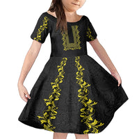 Philippines Polynesian Floral Pattern Family Matching Short Sleeve Bodycon Dress and Hawaiian Shirt With Barong Tagalog Black Style LT03 Daughter's Dress Black - Polynesian Pride