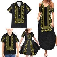 Philippines Polynesian Floral Pattern Family Matching Summer Maxi Dress and Hawaiian Shirt With Barong Tagalog Black Style LT03 - Polynesian Pride