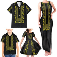 Philippines Polynesian Floral Pattern Family Matching Tank Maxi Dress and Hawaiian Shirt With Barong Tagalog Black Style LT03 - Polynesian Pride