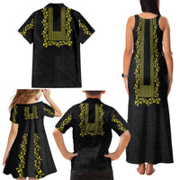Philippines Polynesian Floral Pattern Family Matching Tank Maxi Dress and Hawaiian Shirt With Barong Tagalog Black Style LT03 - Polynesian Pride
