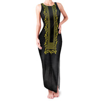 Philippines Polynesian Floral Pattern Family Matching Tank Maxi Dress and Hawaiian Shirt With Barong Tagalog Black Style LT03 Mom's Dress Black - Polynesian Pride