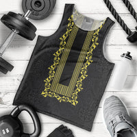 Philippines Polynesian Floral Pattern Men Tank Top With Barong Tagalog Black Style