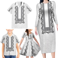 Philippines Polynesian Floral Pattern Family Matching Long Sleeve Bodycon Dress and Hawaiian Shirt With Barong Tagalog White Style LT03 - Polynesian Pride