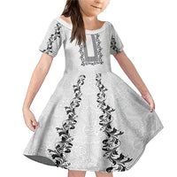 Philippines Polynesian Floral Pattern Family Matching Mermaid Dress and Hawaiian Shirt With Barong Tagalog White Style LT03 Daughter's Dress White - Polynesian Pride