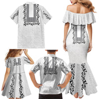 Philippines Polynesian Floral Pattern Family Matching Mermaid Dress and Hawaiian Shirt With Barong Tagalog White Style LT03 - Polynesian Pride