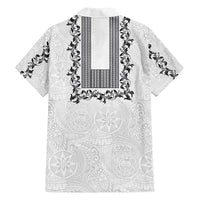 Philippines Polynesian Floral Pattern Family Matching Off The Shoulder Long Sleeve Dress and Hawaiian Shirt With Barong Tagalog White Style LT03 - Polynesian Pride