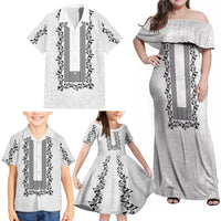 Philippines Polynesian Floral Pattern Family Matching Off Shoulder Maxi Dress and Hawaiian Shirt With Barong Tagalog White Style LT03 - Polynesian Pride