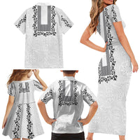Philippines Polynesian Floral Pattern Family Matching Short Sleeve Bodycon Dress and Hawaiian Shirt With Barong Tagalog White Style LT03 - Polynesian Pride