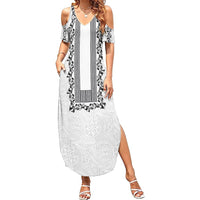 Philippines Polynesian Floral Pattern Family Matching Summer Maxi Dress and Hawaiian Shirt With Barong Tagalog White Style LT03 Mom's Dress White - Polynesian Pride