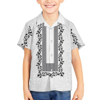 Philippines Polynesian Floral Pattern Kid Hawaiian Shirt With Barong Tagalog White Style