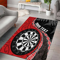 Personalised New Zealand Darts Area Rug Koru Tribal Tattoo and Silver Fern Maori Pattern Red Color LT03 - Polynesian Pride