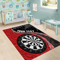 Personalised New Zealand Darts Area Rug Koru Tribal Tattoo and Silver Fern Maori Pattern Red Color LT03 - Polynesian Pride