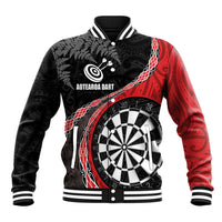 Personalised New Zealand Darts Baseball Jacket Koru Tribal Tattoo and Silver Fern Maori Pattern Red Color LT03 Unisex Red - Polynesian Pride