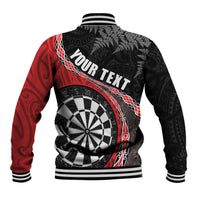 Personalised New Zealand Darts Baseball Jacket Koru Tribal Tattoo and Silver Fern Maori Pattern Red Color LT03 - Polynesian Pride