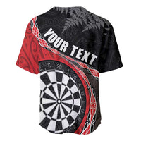 Personalised New Zealand Darts Baseball Jersey Koru Tribal Tattoo and Silver Fern Maori Pattern Red Color LT03 - Polynesian Pride