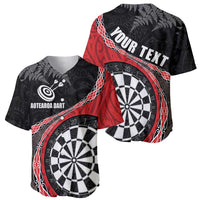 Personalised New Zealand Darts Baseball Jersey Koru Tribal Tattoo and Silver Fern Maori Pattern Red Color LT03 - Polynesian Pride