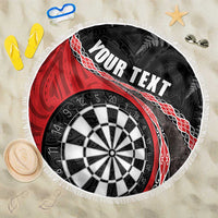 Personalised New Zealand Darts Beach Blanket Koru Tribal Tattoo and Silver Fern Maori Pattern Red Color LT03 One Size 150cm Red - Polynesian Pride