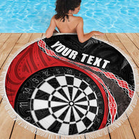 Personalised New Zealand Darts Beach Blanket Koru Tribal Tattoo and Silver Fern Maori Pattern Red Color LT03 - Polynesian Pride