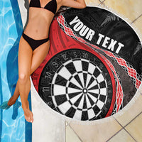 Personalised New Zealand Darts Beach Blanket Koru Tribal Tattoo and Silver Fern Maori Pattern Red Color LT03 - Polynesian Pride