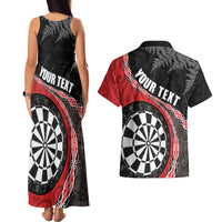 Personalised New Zealand Darts Couples Matching Tank Maxi Dress and Hawaiian Shirt Koru Tribal Tattoo and Silver Fern Maori Pattern Red Color LT03 - Polynesian Pride