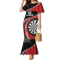 Personalised New Zealand Darts Family Matching Mermaid Dress and Hawaiian Shirt Koru Tribal Tattoo and Silver Fern Maori Pattern Red Color LT03 Mom's Dress Red - Polynesian Pride