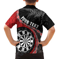 Personalised New Zealand Darts Family Matching Off The Shoulder Long Sleeve Dress and Hawaiian Shirt Koru Tribal Tattoo and Silver Fern Maori Pattern Red Color LT03 - Polynesian Pride