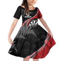 Personalised New Zealand Darts Family Matching Off Shoulder Short Dress and Hawaiian Shirt Koru Tribal Tattoo and Silver Fern Maori Pattern Red Color LT03 Daughter's Dress Red - Polynesian Pride