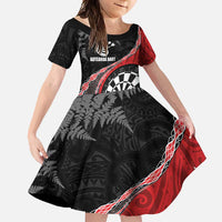 Personalised New Zealand Darts Family Matching Summer Maxi Dress and Hawaiian Shirt Koru Tribal Tattoo and Silver Fern Maori Pattern Red Color LT03 Daughter's Dress Red - Polynesian Pride