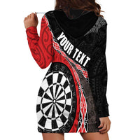 Personalised New Zealand Darts Hoodie Dress Koru Tribal Tattoo and Silver Fern Maori Pattern Red Color LT03 - Polynesian Pride