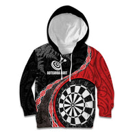 Personalised New Zealand Darts Kid Hoodie Koru Tribal Tattoo and Silver Fern Maori Pattern Red Color LT03 Hoodie Red - Polynesian Pride