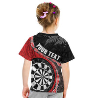 Personalised New Zealand Darts Kid T Shirt Koru Tribal Tattoo and Silver Fern Maori Pattern Red Color LT03 - Polynesian Pride
