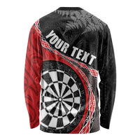 Personalised New Zealand Darts Long Sleeve Shirt Koru Tribal Tattoo and Silver Fern Maori Pattern Red Color LT03 - Polynesian Pride