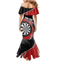 Personalised New Zealand Darts Mermaid Dress Koru Tribal Tattoo and Silver Fern Maori Pattern Red Color LT03 - Polynesian Pride
