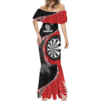 Personalised New Zealand Darts Mermaid Dress Koru Tribal Tattoo and Silver Fern Maori Pattern Red Color LT03 - Polynesian Pride